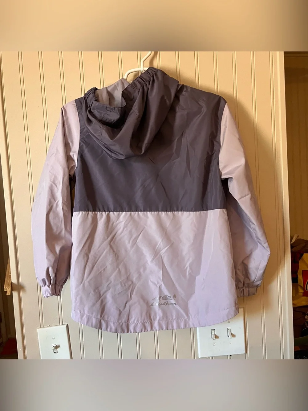 Eddie Bauer Two-Tone Hooded Windbreaker Jacket - Gray & Light Pink Medium kids